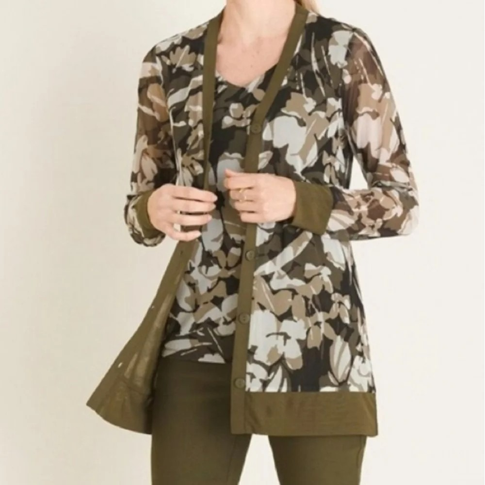 Chicos Camo Mesh Tank And Matching Cardigan